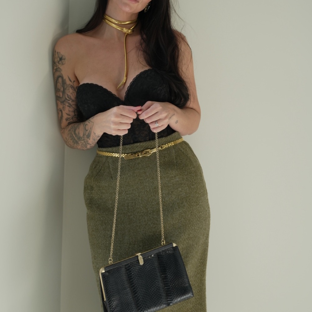 1960s True Vintage Wool Olive Green Tulip Skirt with Blazer - Picture 5 of 11